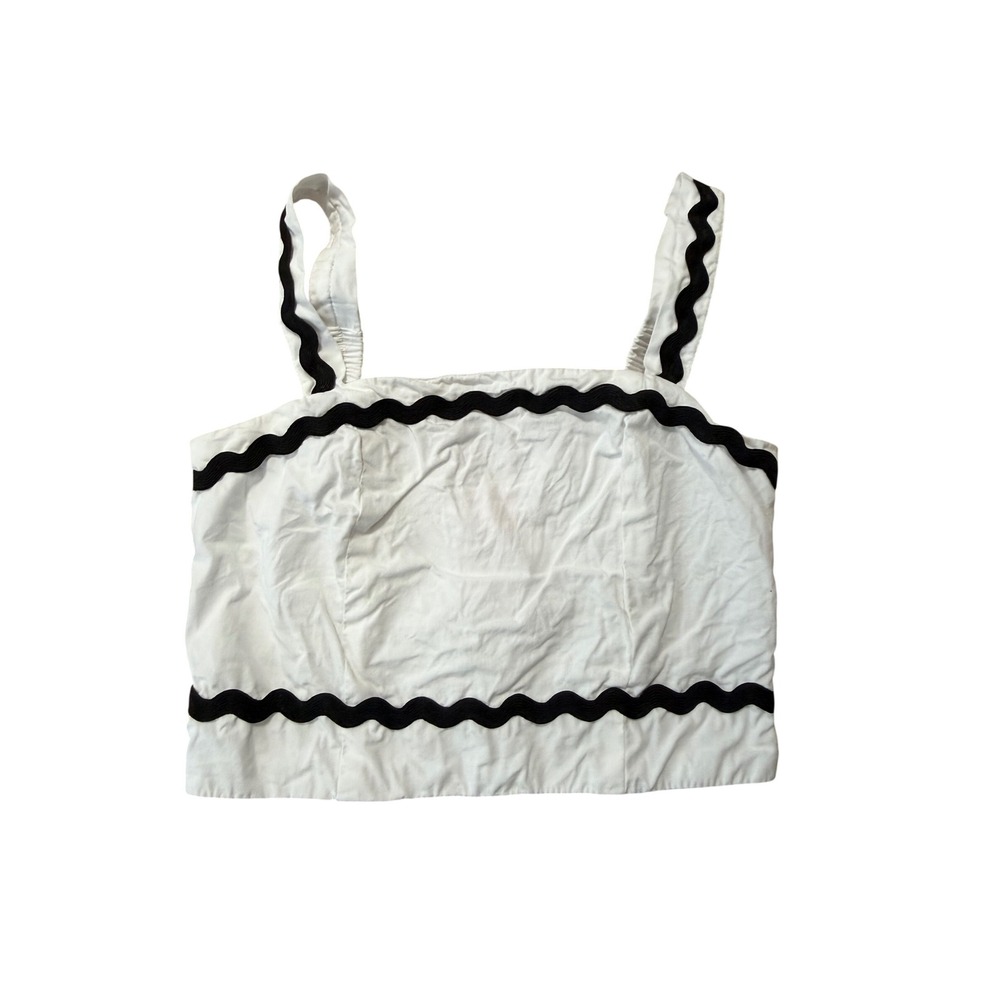 Japna Girls White Cotton Ric Rac Trim Smocked Back Crop Top Kids Size 10